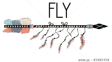 Motivational poster in the Boho style fly. Arrow and Lettering. Hand Drawn black elements 85985458