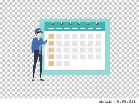 スケジュールを確認する作業着の男性のイラスト素材 スケジュールを確認する作業着の男性のイラスト素材 85985831