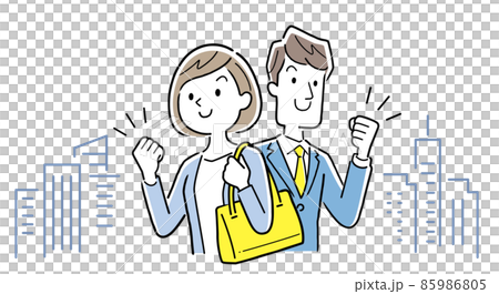 ベクターイラスト素材：やる気を出す若い女性と若い男性、ビジネスパーソン 85986805