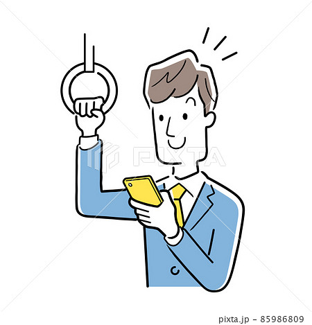 ベクターイラスト素材:電車内でスマートフォンを見る男性 ベクターイラスト素材:電車内でスマートフォンを見る男性 85986809