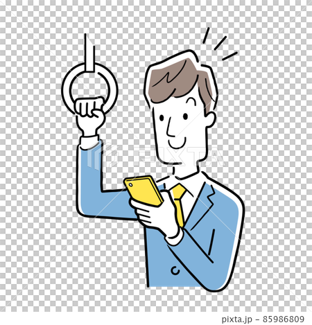 ベクターイラスト素材:電車内でスマートフォンを見る男性 ベクターイラスト素材:電車内でスマートフォンを見る男性 85986809