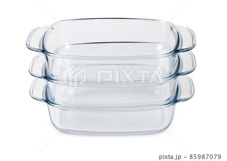 Glass baking tray on white background. Glass baking tray on white background. 85987079