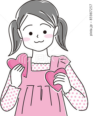 ハートを持った女の子_上半身_シンブルカラー ハートを持った女の子_上半身_シンブルカラー 85987257