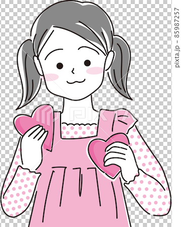 ハートを持った女の子_上半身_シンブルカラー ハートを持った女の子_上半身_シンブルカラー 85987257