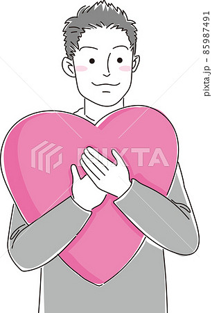 ハートを持った男性_上半身_シンブルカラー 85987491