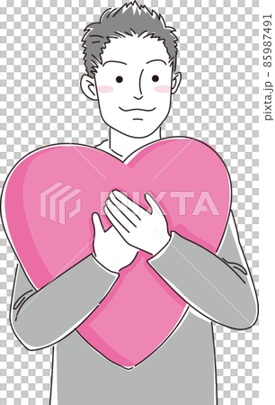 ハートを持った男性_上半身_シンブルカラー 85987491