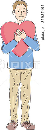 ハートを胸に抱いた男性_全身 85987495