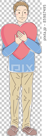 ハートを胸に抱いた男性_全身 85987495