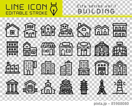 ラインアイコン シティシリーズvol.1 いろんな建物 ラインアイコン シティシリーズvol.1 いろんな建物 85988080