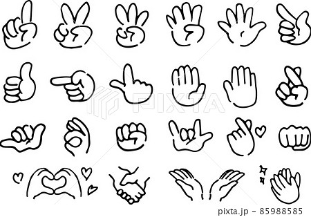 ラフな手書きの手のサインマークセットイラスト(線のみ)のイラスト素材