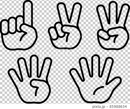 12345数を数える、手で作るハンドサインのイラスト(線のみ)のイラスト