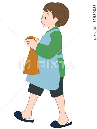 イラスト素材:エプロンをして笑顔でタオルを運ぶお手伝いをする男の子 イラスト素材:エプロンをして笑顔でタオルを運ぶお手伝いをする男の子 85989883