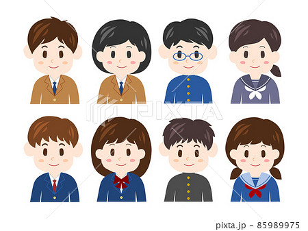 学生 男女 顔 イラスト セット 学生 男女 顔 イラスト セット 85989975