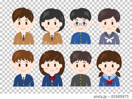 学生 男女 顔 イラスト セット 学生 男女 顔 イラスト セット 85989975