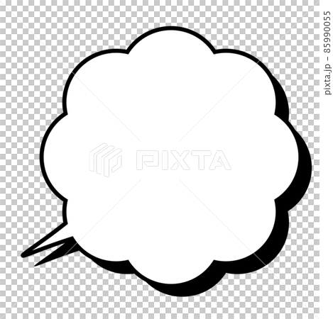 イラスト素材 シンプルな白黒もこもこ吹き出しフレーム 透過のイラスト素材