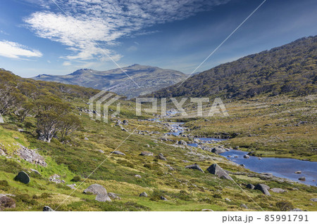Photograph of a river flowing through the Snowy Mountains in Australia Photograph of a river flowing through the Snowy Mountains in Australia 85991791