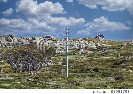 Photograph of a ski lift system in the Snowy Mountains in Australia Photograph of a ski lift system in the Snowy Mountains in Australia 85991793