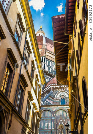 Watercolor drawing of Dome of Florence Duomo, Cattedrale di Santa Maria del Fiore 85992172