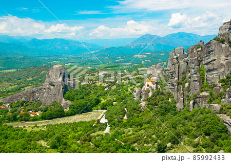Watercolor drawing of Meteora Monasteries Holy Monastery of St. Nicholas Anapausas Watercolor drawing of Meteora Monasteries Holy Monastery of St. Nicholas Anapausas 85992433