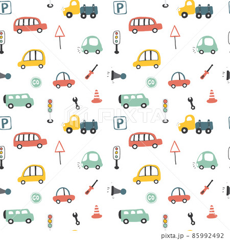 Cute Cars Seamless Pattern, Cartoon transportation Doodles Background, vector Illustration Cute Cars Seamless Pattern, Cartoon transportation Doodles Background, vector Illustration 85992492