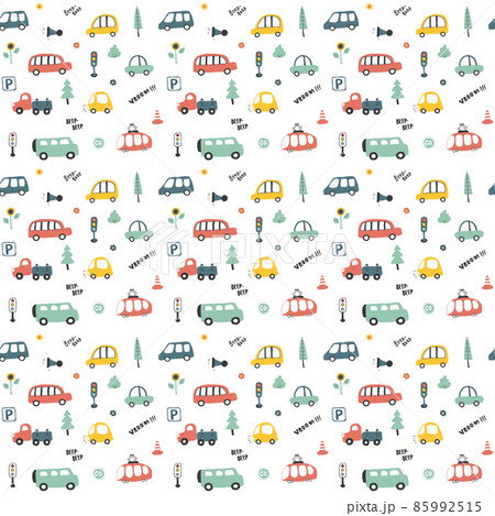 Cute Cars Seamless Pattern, Cartoon transportation Doodles Background, vector Illustration Cute Cars Seamless Pattern, Cartoon transportation Doodles Background, vector Illustration 85992515