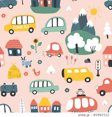 Cute Cars Seamless Pattern, Cartoon transportation Doodles Background, vector Illustration Cute Cars Seamless Pattern, Cartoon transportation Doodles Background, vector Illustration 85992522