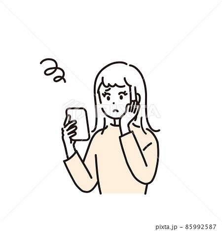 スマートフォンを見て悩む女性のイラスト素材 85992587