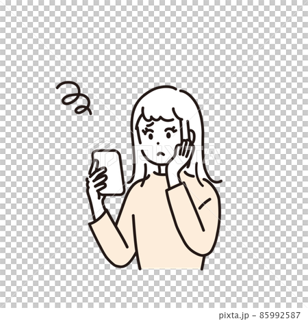 スマートフォンを見て悩む女性のイラスト素材 85992587