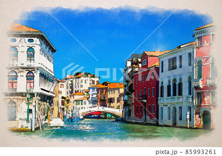 Watercolor drawing of Venice Grand Canal waterway cross Cannaregio Canal with Palazzo Labia palace, Ponte delle Guglie bridge Watercolor drawing of Venice Grand Canal waterway cross Cannaregio Canal with Palazzo Labia palace, Ponte delle Guglie bridge 85993261