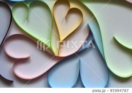 Valentine's day abstract background with cut paper colorful hearts on white. Valentine's day abstract background with cut paper colorful hearts on white. 85994787