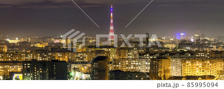 Panorama of night aerial view of Ivano-Frankivsk city, Ukraine. Panorama of night aerial view of Ivano-Frankivsk city, Ukraine. 85995094