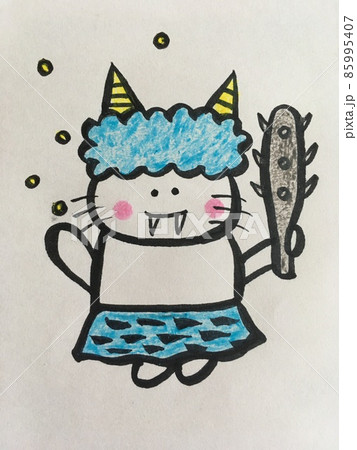 青い鬼に変装した猫 青い鬼に変装した猫 85995407