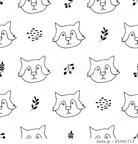 Cute wolf Seamless pattern. Cartoon Animals in forest background. Vector illustration 85995713