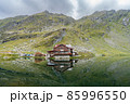 Balea chalet and Balea glacier lake near the Transfagarasan road, panoramic view. Romania 85996550