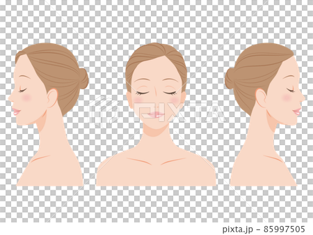 Front and profile of a woman with closed eyes Front and profile of a woman with closed eyes 85997505