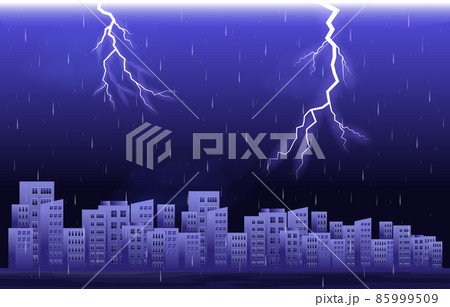 Thunder Storm Lightning Rainy Night City Building Skyline Cityscape Illustration Thunder Storm Lightning Rainy Night City Building Skyline Cityscape Illustration 85999509