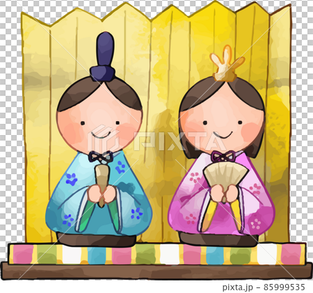 おひなさまとおだいりさま 水彩風セット 屏風あり 85999535