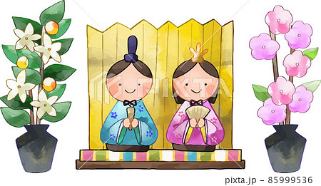 おひなさまとおだいりさま 水彩風セット 花飾り おひなさまとおだいりさま 水彩風セット 花飾り 85999536