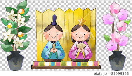 おひなさまとおだいりさま 水彩風セット 花飾り おひなさまとおだいりさま 水彩風セット 花飾り 85999536