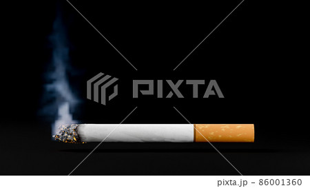 Burning Cigarette On Black Background Space For のイラスト素材