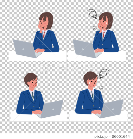 男人和女人穿著制服走向電腦的插圖 86001644