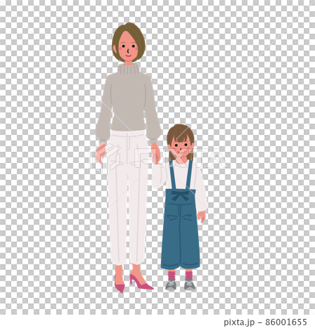 Illustration of mother and daughter holding hands 86001655