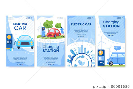 Charging Electric Car Batteries Stories Template Flat Illustration Editable of Square Background Suitable for Social Media or Web Internet Ads 86001686