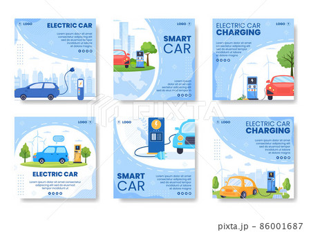 Charging Electric Car Batteries Post Template Flat Illustration Editable of Square Background Suitable for Social Media or Web Internet Ads 86001687