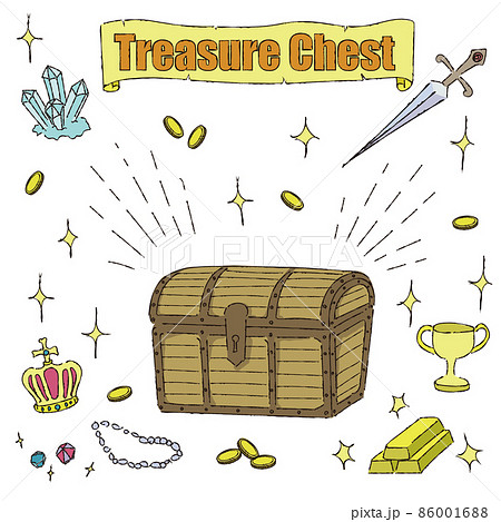 宝箱のイラスト Treasure Chest カラー背景白のイラスト素材