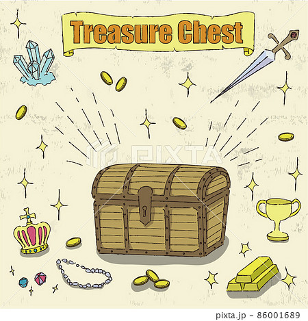 宝箱のイラスト Treasure Chest カラー背景ベージュのイラスト素材