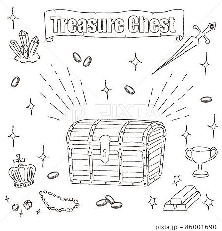 宝箱のイラスト Treasure Chest モノクロ線画のイラスト素材