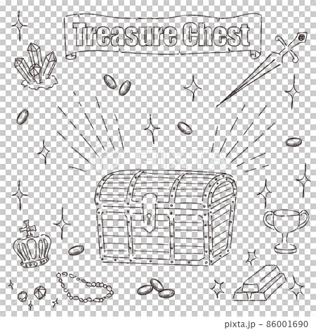 宝箱のイラスト　Treasure Chest　モノクロ線画 86001690