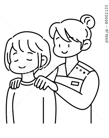 肩のマッサージをうける女性・線画 86002135