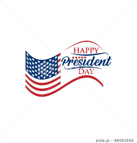 Happy Presidents Day with stars and ribbon. Vector illustration Hand drawn text lettering for Presidents day in USA. Script. Calligraphic design for print greetings card, sale banner, poster. Colorful 86002608